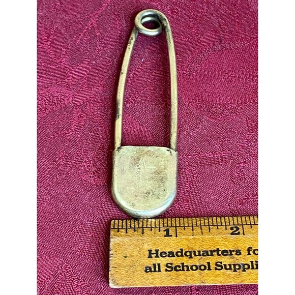 Vintage Risdon Blue Star Giant Safety Pin Key Tag 4" x 1" Brass - Picture 6 of 6